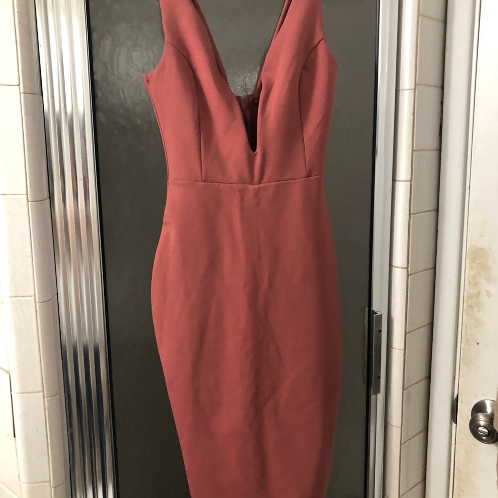 love J rose sleeveless bodycon midi dress deep V neckline  size s